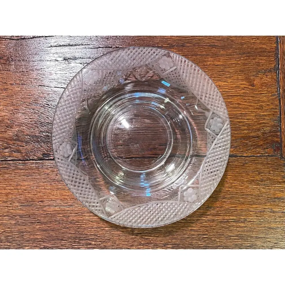 Vintage Floral Etched Clear Glass Plate & Bowl